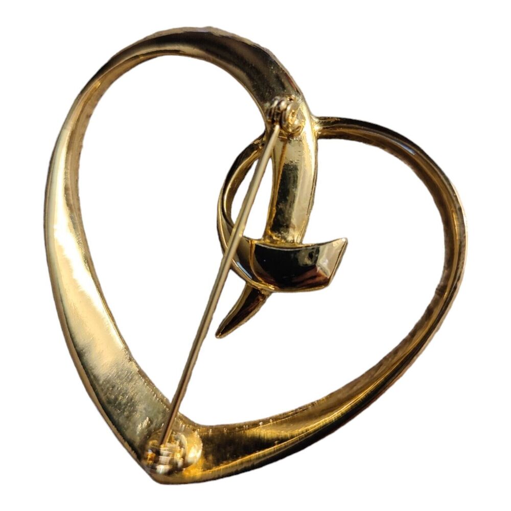 Vintage Heart Brooch Large Gold Tone Open Design Pin 1980s Costume Jewelry